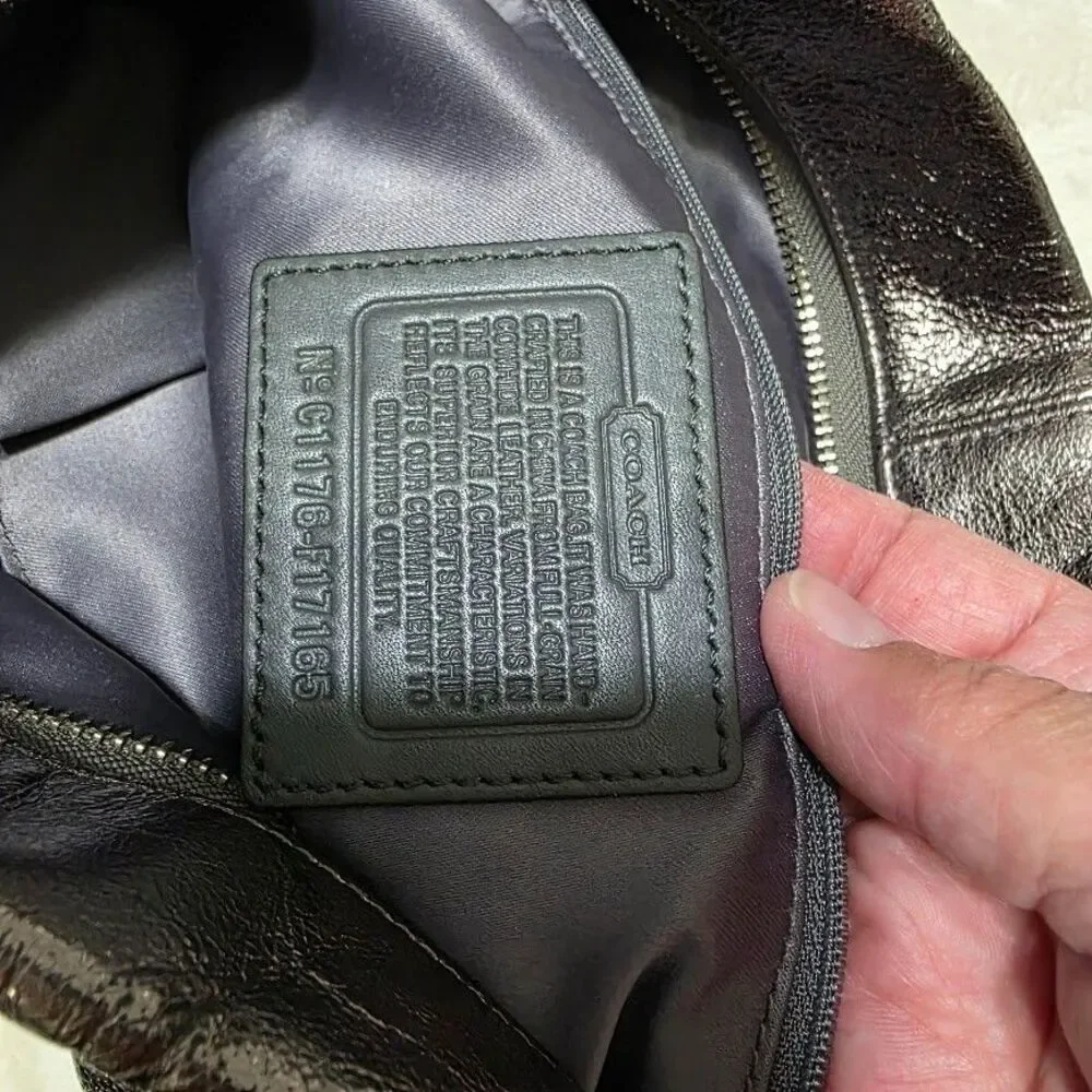 COACH Brooke Handbag Leather Pewter Metallic Hobo Purse F17165 Silver Hardware - Picture 6 of 12